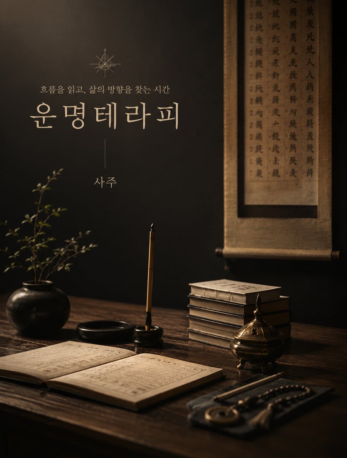 한지 위에 붓으로 사주를 쓰는 장면